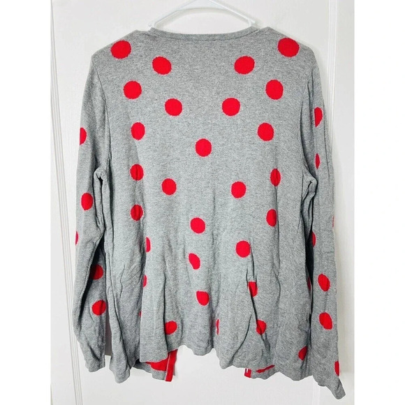 Quacker Factory Fooler Top Large Polka Dot Cardigan Sweater Ornate Buttons Gray - Picture 4 of 10